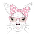 Vector cute bunny girl portrait. Hand drawn rabbit fashion face Royalty Free Stock Photo