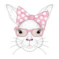 Vector cute bunny girl portrait. Hand drawn rabbit fashion face