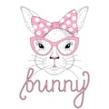 Vector cute bunny girl portrait with pink pin up bow tie on head