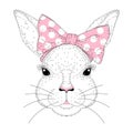 Vector cute bunny portrait. Hand drawn rabbit girl face Royalty Free Stock Photo