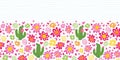 Vector cute cactus and daisy flowers horizontal border pattern. Suitable for decorating posters and graphic design