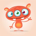 Vector cute caroon monster alien. Halloween monster character with three eyes Royalty Free Stock Photo