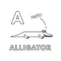 Vector Cute Cartoon Animals Alphabet. Alligator Coloring Pages Royalty Free Stock Photo