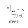 Vector Cute Cartoon Animals Alphabet. Hippo Coloring Pages Royalty Free Stock Photo