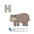 Vector Cute Cartoon Animals Alphabet. Hippo Illustration