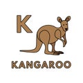 Vector Cute Cartoon Animals Alphabet. Kangaroo Illustration Royalty Free Stock Photo