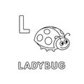 Vector Cute Cartoon Animals Alphabet. Ladybug Coloring Pages