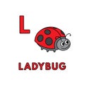 Vector Cute Cartoon Animals Alphabet. Ladybug Illustration