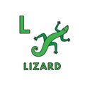 Vector Cute Cartoon Animals Alphabet. Lizard Illustration Royalty Free Stock Photo