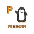 Vector Cute Cartoon Animals Alphabet. Penguin Illustration Royalty Free Stock Photo