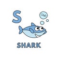 Vector Cute Cartoon Animals Alphabet. Shark Illustration