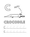 Vector Cute Cartoon Animals Alphabet and Tracing Practice Letter C. Crocodile Coloring Pages Royalty Free Stock Photo