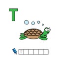 Vector Cute Cartoon Animals Alphabet. Turtle Illustration Royalty Free Stock Photo