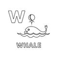 Vector Cute Cartoon Animals Alphabet. Whale Coloring Pages Royalty Free Stock Photo