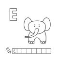 Vector Cute Cartoon Animals English Alphabet. Elephant Coloring Pages Royalty Free Stock Photo