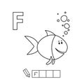 Vector Cute Cartoon Animals English Alphabet. Fish Coloring Pages