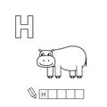 Vector Cute Cartoon Animals English Alphabet. Hippo Coloring Pages Royalty Free Stock Photo