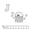 Vector Cute Cartoon Animals English Alphabet. Jellyfish Coloring Pages