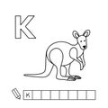 Vector Cute Cartoon Animals English Alphabet. Kangaroo Coloring Pages