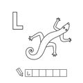 Vector Cute Cartoon Animals English Alphabet. Lizard Coloring Pages