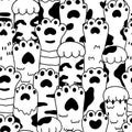 Vector cute cartoon black and white sketch paw pets seamless pattern Royalty Free Stock Photo