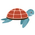 Vector cute cartoon blue turtle with red shell isolated on white background. Vector illustration EPS.10 Royalty Free Stock Photo