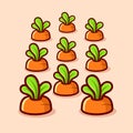 vector cute cartoon of carrots field isolated