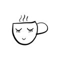 Vector cute cartoon cup of tea or coffee. Line sketch illustration Royalty Free Stock Photo
