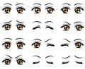 Vector cute cartoon girl eyes in different emotion