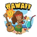 Cute cartoon hawaiian girl dancing
