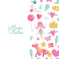 Vector cute cartoon magic and fairytale elements background