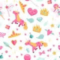 Vector cute cartoon magic and fairytale elements pattern or background illustration