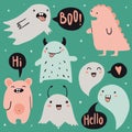 Vector cute cartoon monsters set. Collection of funny doodle characters Royalty Free Stock Photo