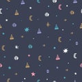 Vector cute cartoon moon and srars pattern, space elements. Nursery wallpaper Royalty Free Stock Photo