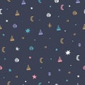 Vector cute cartoon moon and srars pattern, space elements. Nursery wallpaper