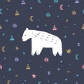 Vector cute cartoon moon and srars pattern wirh polar bear. Nursery wallpaper