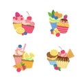 Vector cute cartoon muffins or cupcakes set