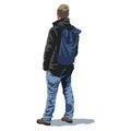 Vector cute cartoon realistic illustration man with backpack