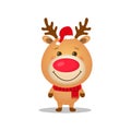 Vector cute cartoon  reindeer.Christmas character.Reindeer with Santa hat Royalty Free Stock Photo