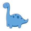 Cute cartoon style blue brontosaurus dinosaur character it has long neck and smile face