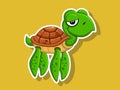 Vector Cute Cartoon Turtle Sticker on color background. Vector Illustration With Cartoon Style Funny Sea Animal Royalty Free Stock Photo