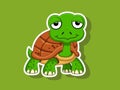 Vector Cute Cartoon Turtle Sticker on color background. Vector Illustration With Cartoon Style Funny Sea Animal Royalty Free Stock Photo