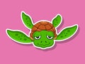 Vector Cute Cartoon Turtle Sticker on color background. Vector Illustration With Cartoon Style Funny Sea Animal Royalty Free Stock Photo