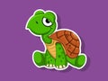 Vector Cute Cartoon Turtle Sticker on color background. Vector Illustration With Cartoon Style Funny Sea Animal Royalty Free Stock Photo