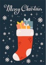 Vector cute cartooon red cristmas sock full of cristmas gifts, presents