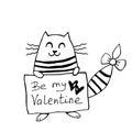 Vector cute cat outline with the inscription Be my Valentine. Hand drawn doodle. Simple design element for greeting card, Royalty Free Stock Photo