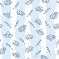 Vector Cute Chamomile Flower Doodle on Organic Stripes seamless pattern background. Perfect for fabric, wallpaper and