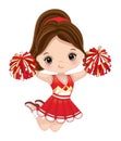 Vector Cute Cheerleader with Pom Poms Jumping Royalty Free Stock Photo