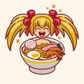 Cute Chibi Girl of Ramen Noodle Mascot