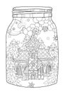 Vector cute christmas fairy tale town doodle. Royalty Free Stock Photo